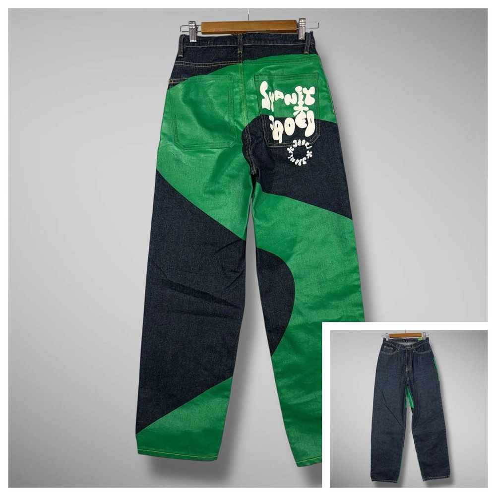 Jaded London Men's Sydney Jeans 24x29 Green Denim‎ Graffiti Back Streetwear